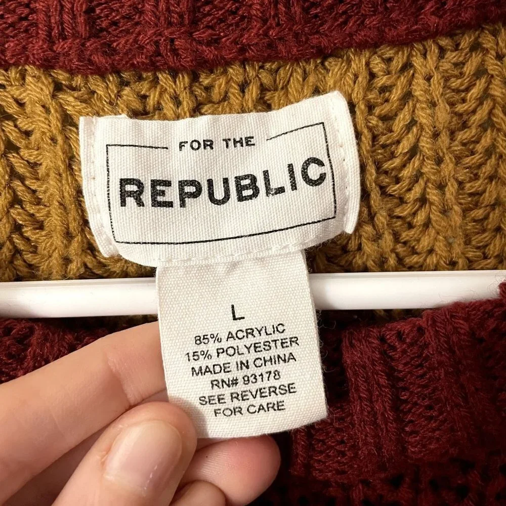 For the Republic red yellow white gray color block crewneck knit sweater comfort - Picture 6 of 6